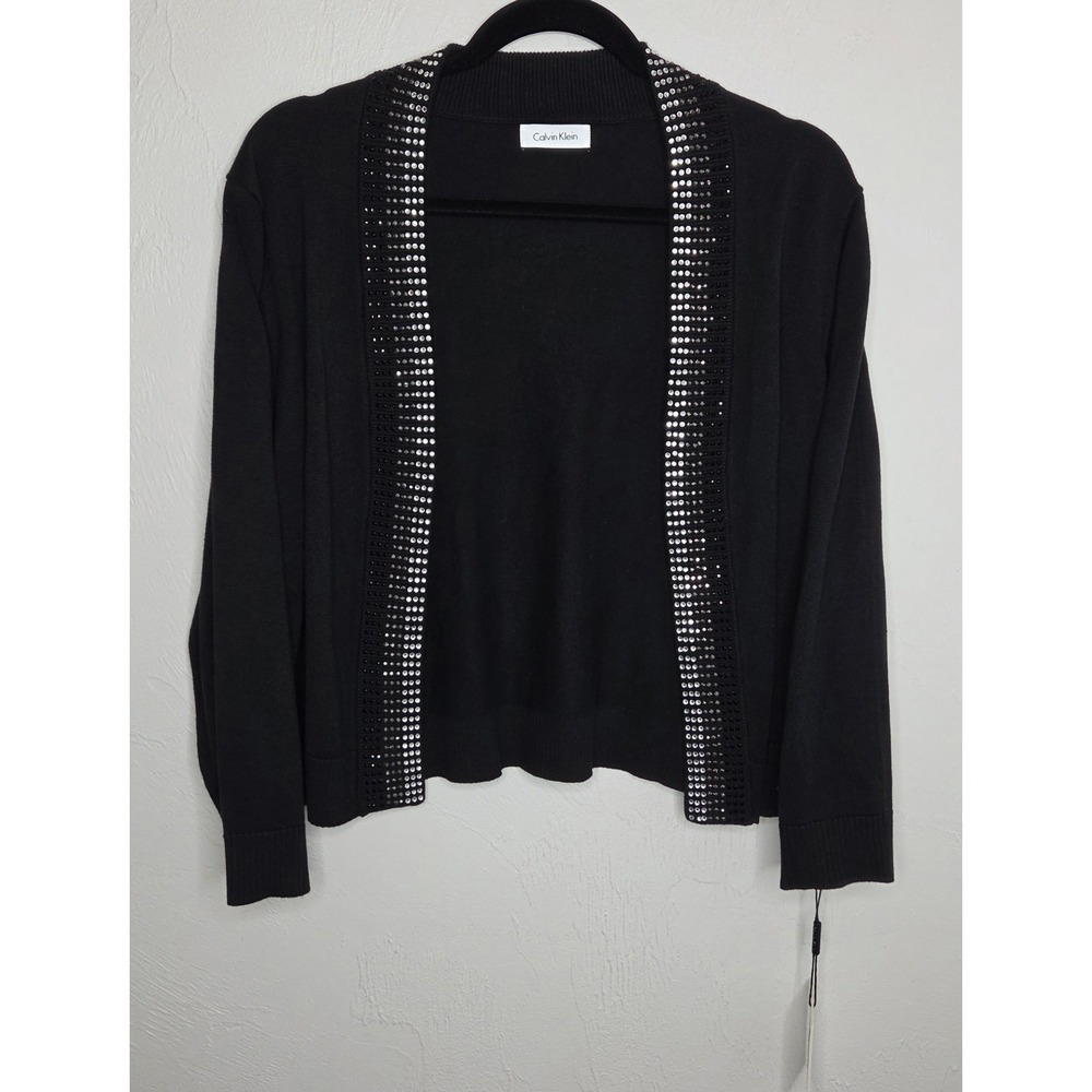 *NEW w/Tags Calvin Klein Rhinestone Black Open Sweater Shrug Cardigan Size 1X
